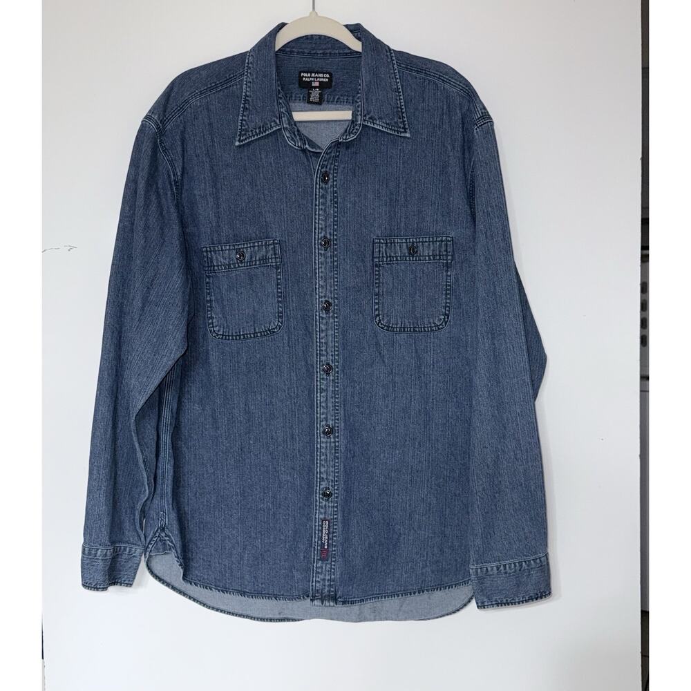 Vintage Polo Jeans Co Ralph Lauren Shirt Mens Large Blue Denim Button Down 90s